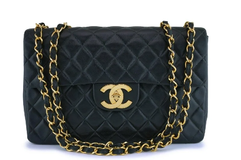 Chanel Black Vintage Lambskin Maxi "Jumbo XL" Classic Flap Bag 24k GHW