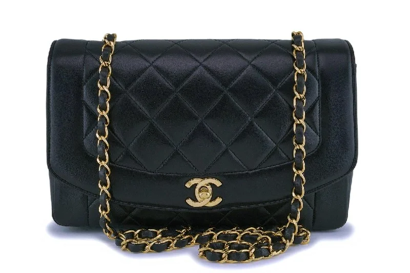 Chanel Black Vintage Lambskin Medium Diana Classic Flap Bag 24k GHW