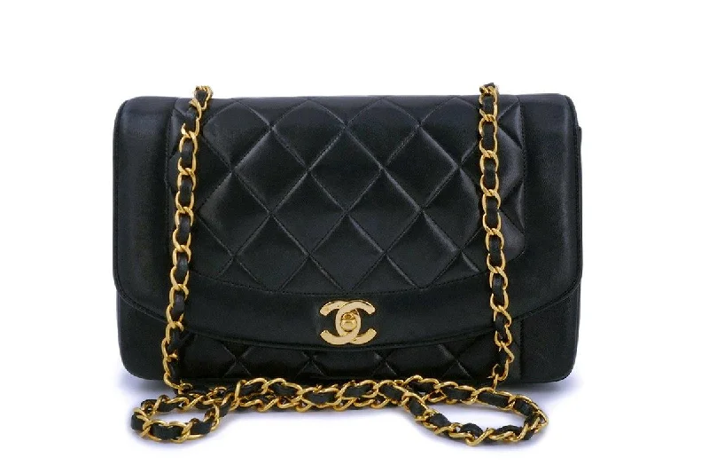 Chanel Black Vintage Lambskin Medium Diana Classic Flap Bag 24k GHW