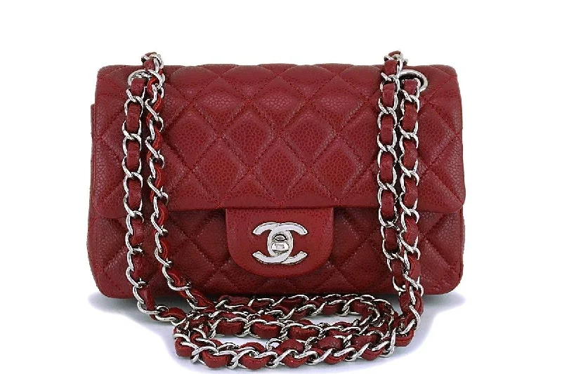 Chanel Dark Red Caviar 2-strap Rectangular Mini Classic Flap Bag SHW