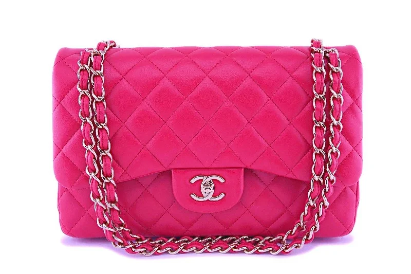 Chanel Fuchsia Pink Lambskin Jumbo Classic Double Flap Bag GHW