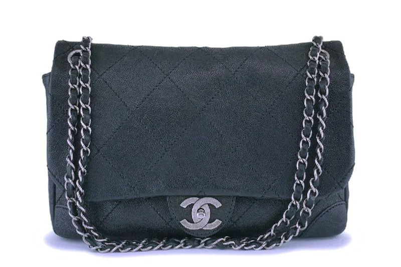 Chanel Black Distressed Caviar Outdoor Ligne Flap Bag RHW