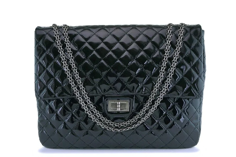 Chanel Oversized Black Patent Classic Reissue XL Flap Bag RHW