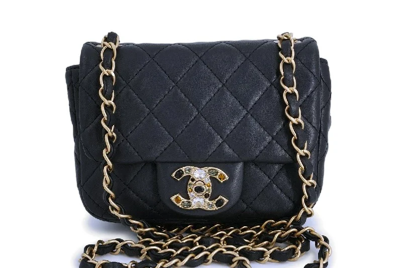 Chanel Pearly Black Precious Jewel Crystals Square Mini Classic Jeweled Flap Bag