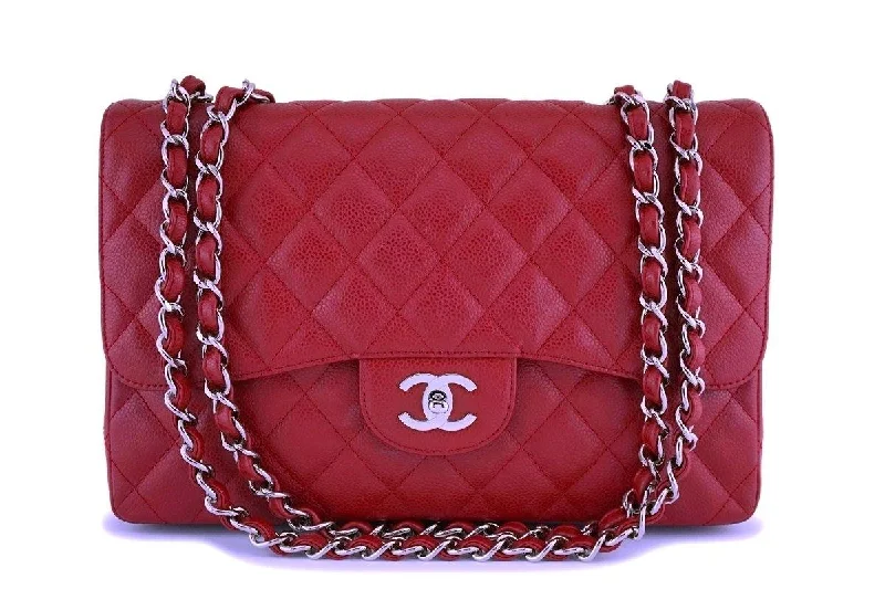 Chanel Red Caviar Jumbo Classic Flap Bag SHW