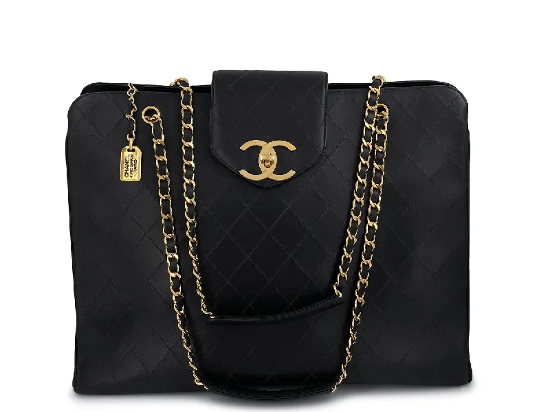 Chanel Vintage 1993 Black Supermodel Weekender XXL Tote Bag 24k GHW