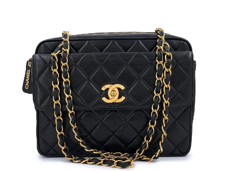 Chanel Vintage 1995 Black Lambskin Classic Flap Camera Case Bag 24k GHW