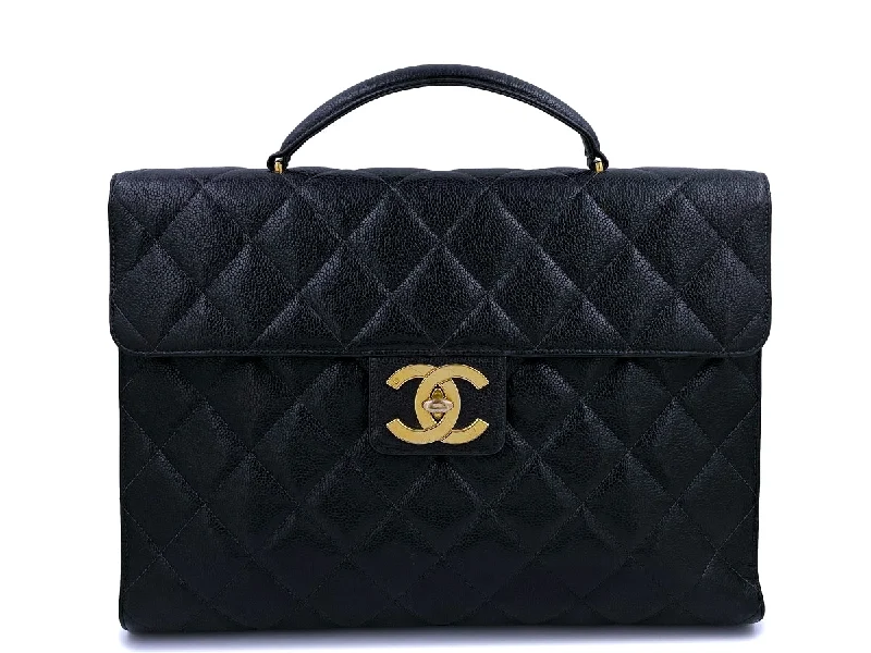 Chanel Vintage Black Caviar Classic Briefcase Quilted Tote Bag 24k GHW