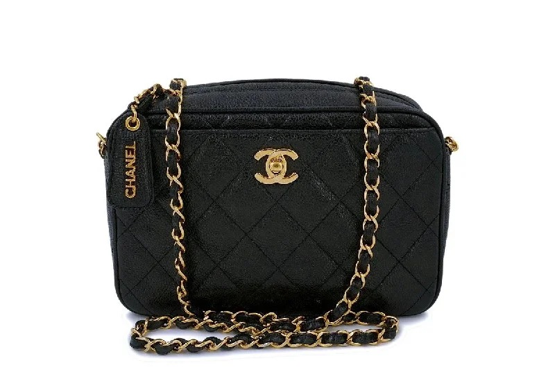 Chanel Vintage Black Caviar Classic Clasp Camera Case Bag 24k GHW