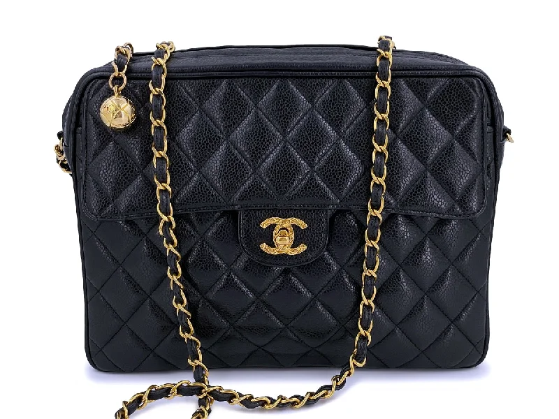 Chanel Vintage Black Caviar Classic "Flap" Camera Bag Etched 24k GHW