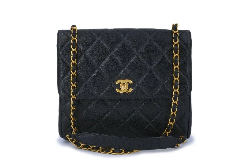 Chanel Vintage Black Caviar Medium Crossbody Flap Bag 24k GHW