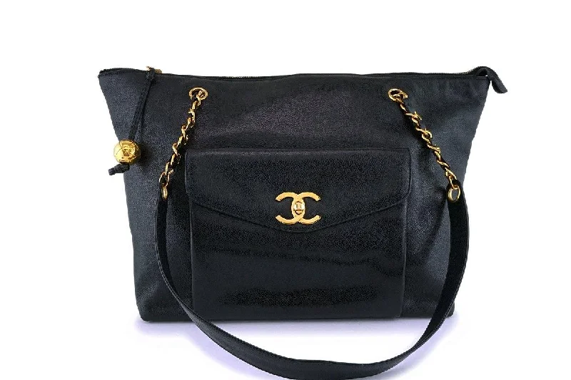 Chanel Vintage Black Caviar Flap-Tote Shopper Bag 24k GHW