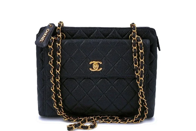 Chanel Vintage Black Caviar Front Flap Tote Bag 24k GHW