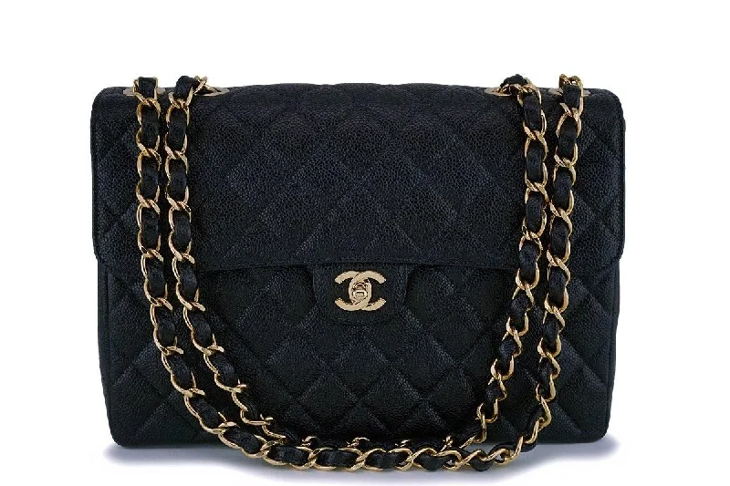 Chanel Vintage Black Caviar Jumbo Classic Flap Bag 24k GHW