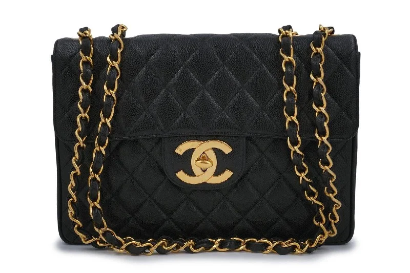 Chanel Vintage Black Caviar Jumbo Classic Flap Bag 24k GHW