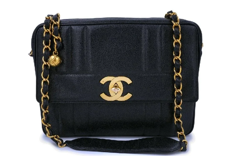 Chanel Vintage Black Caviar Jumbo Madmoiselle Camera Flap Bag 24k GHW