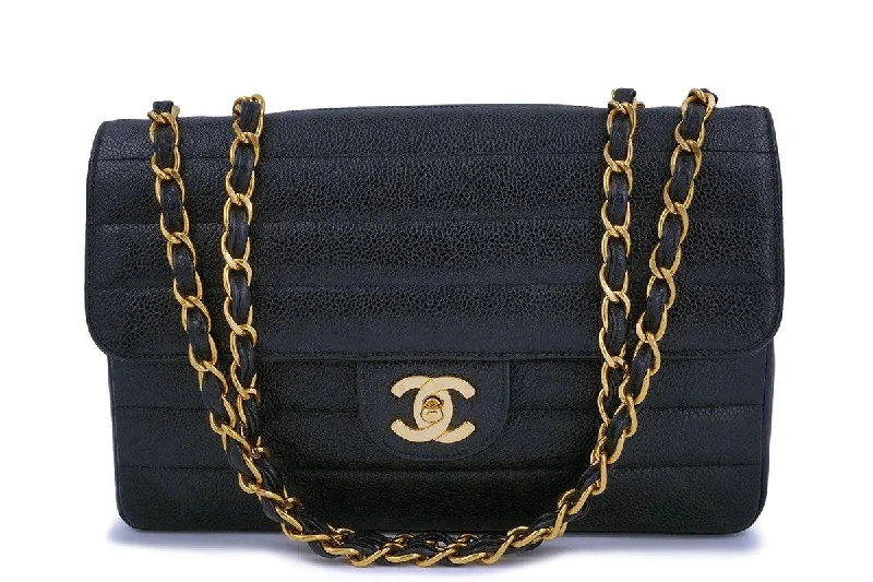 Chanel Vintage Black Caviar Medium Horizontal Classic Flap Bag 24k GHW