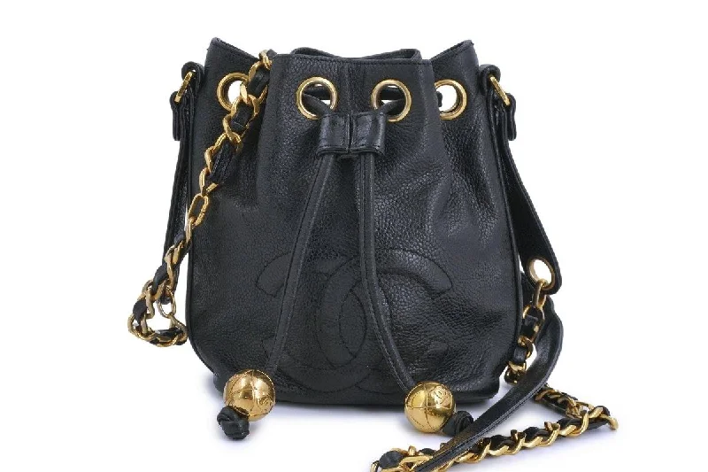 Chanel Vintage Black Caviar Mini Drawstring Bucket Pouch Bag 24k GHW