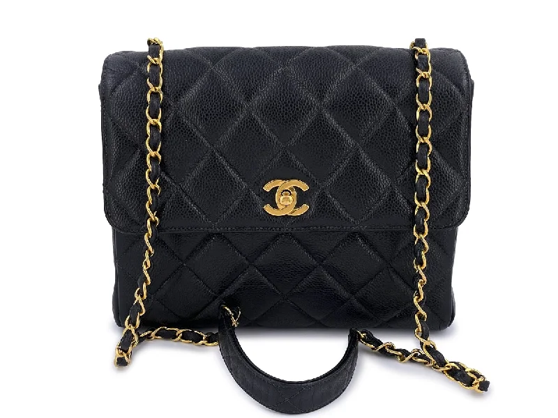 Chanel Vintage Black Caviar Square Classic Flap Crossbody Bag 24k GHW