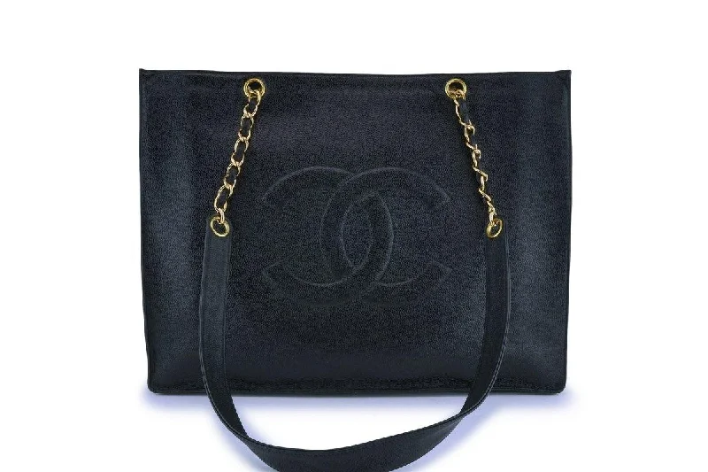 Chanel Vintage Black Caviar Timeless Logo Tote Bag 24k GHW