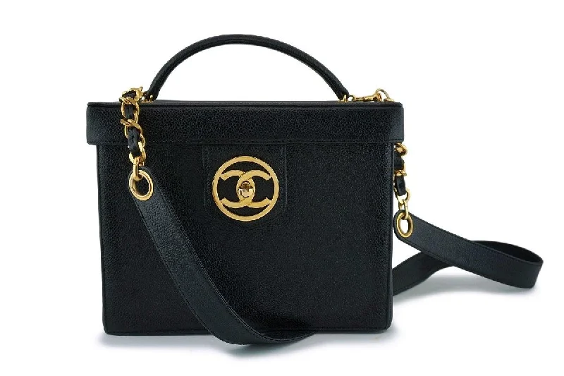 Chanel Vintage Black Caviar Vanity Cosmetics Case Box Shoulder Bag 24k GHW