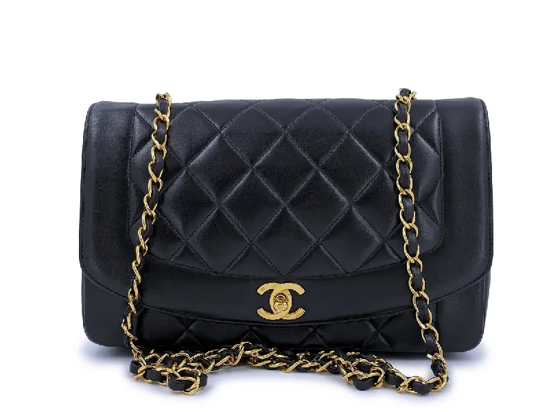 Chanel Vintage Black Diana Flap Bag Medium Lambskin 24k GHW