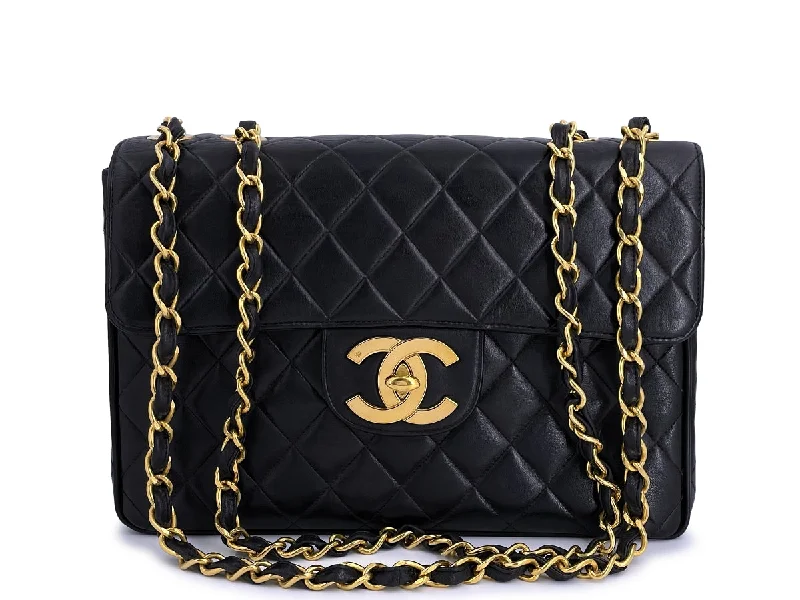 Chanel Vintage Black Jumbo Classic Flap Bag 24k GHW