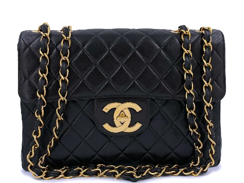 Chanel Vintage Black Jumbo Classic Flap Bag 24k GHW