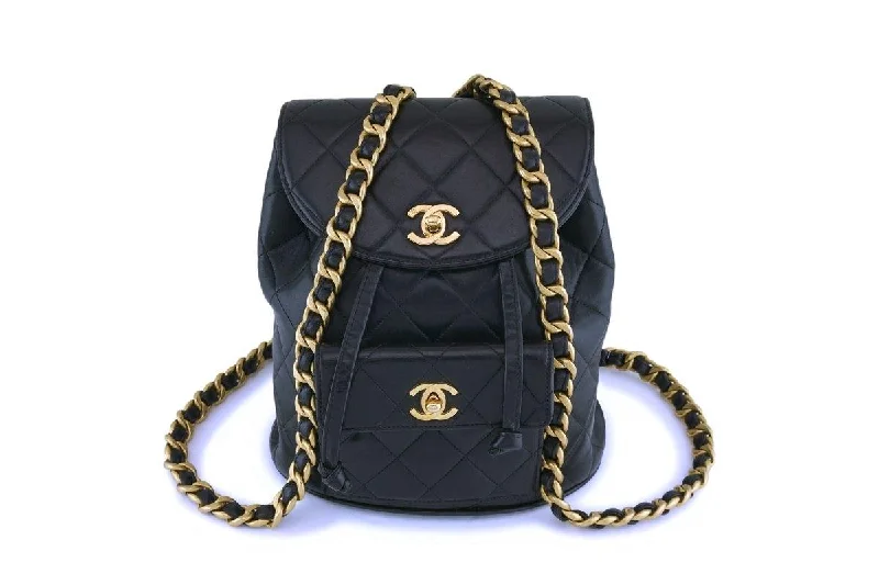 Chanel Vintage Black Lambskin Classic Quilted Backpack Bag 24k GHW