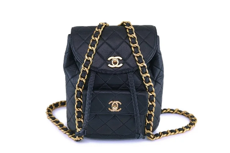 Chanel Vintage Black Lambskin Classic Quilted Backpack Bag 24k GHW