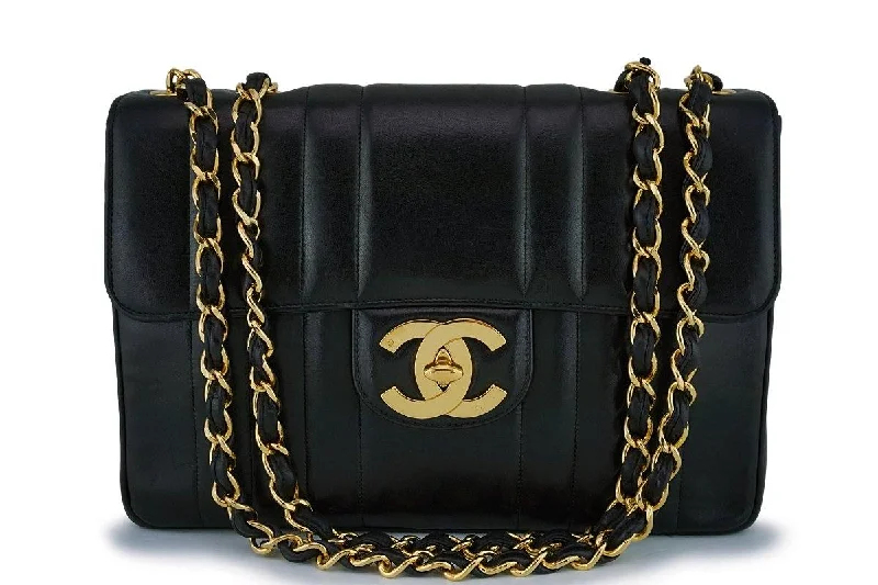 Chanel Vintage Black Lambskin Mademoiselle Jumbo Classic Flap Bag 24k GHW