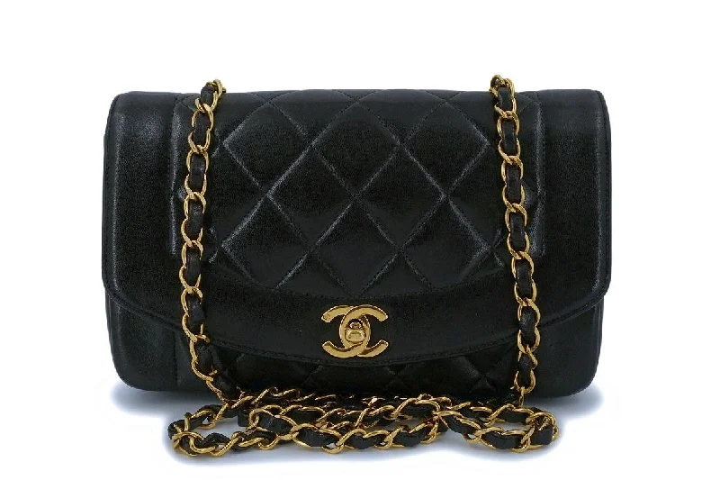 Chanel Vintage Black Lambskin Small Diana Flap Bag 24k GHW