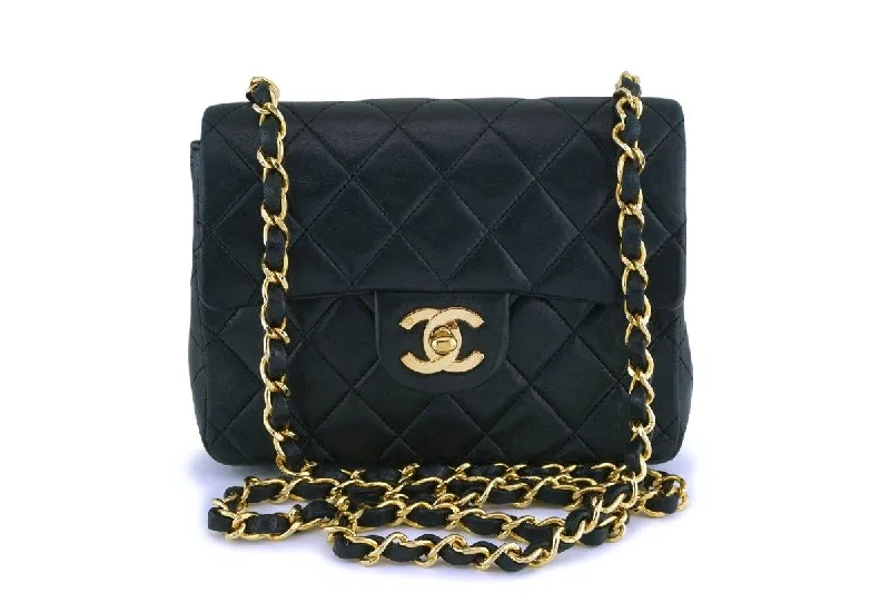 Chanel Vintage Black Lambskin Square Mini Classic Flap Bag 24k GHW