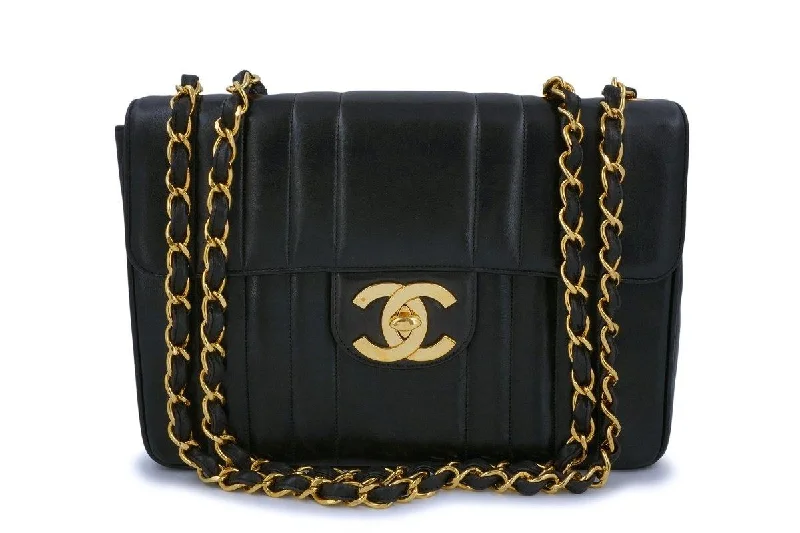 Chanel Vintage Black Mademoiselle Jumbo Classic Flap Bag 24k GHW