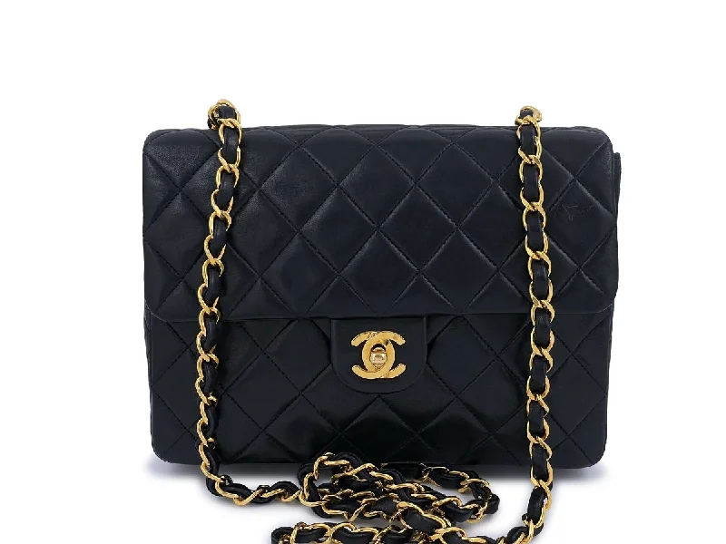 Chanel Vintage Black Mini Flap Bag Classic Lambskin 20cm 24k GHW