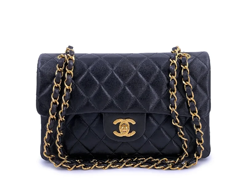 Chanel Vintage Black Small Classic Double Flap Bag Lambskin 24k GHW