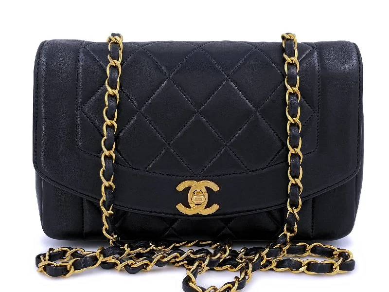 Chanel Vintage Black Small Diana Bag Flap 24k GHW Lambskin