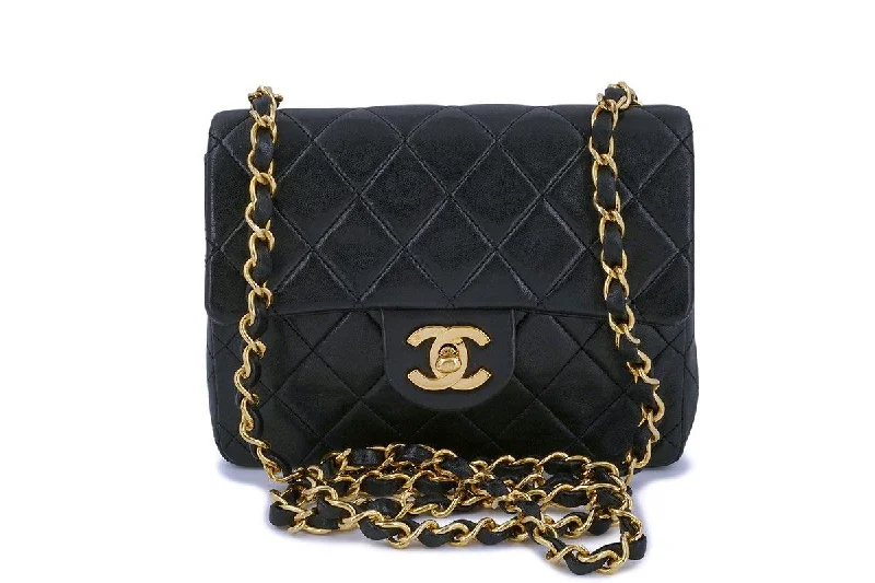 Chanel Vintage Black Square Mini Classic Flap Bag 24k GHW