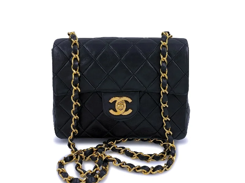 Chanel Vintage Black Square Mini Flap Bag 24k GHW Lambskin