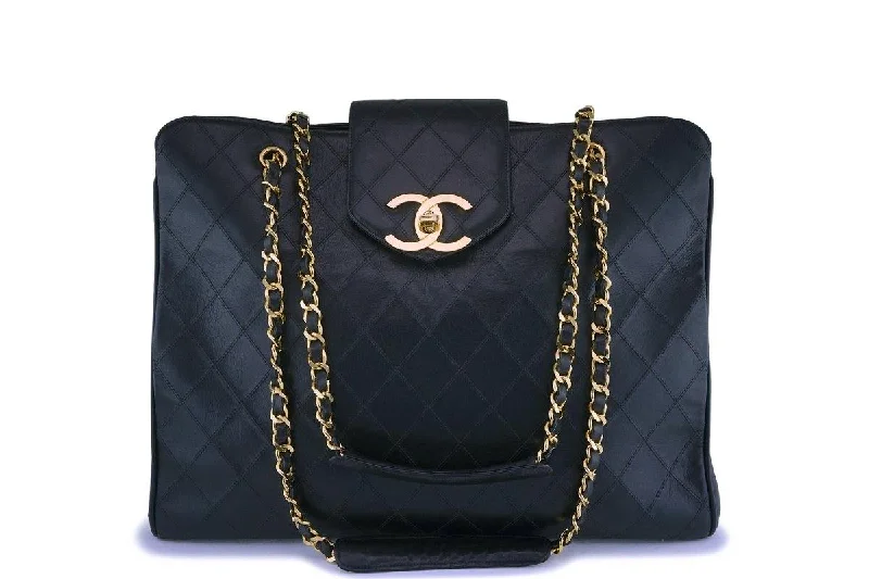 Chanel Vintage Black Weekender Supermodel XL Shopper Tote Bag 24k GHW