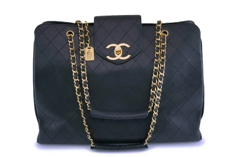 Chanel Vintage Black Weekender Supermodel XL Shopper Tote Bag 24k GHW