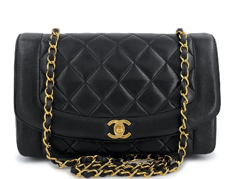 Chanel Vintage Medium Diana Flap Bag Black Lambskin 24k GHW