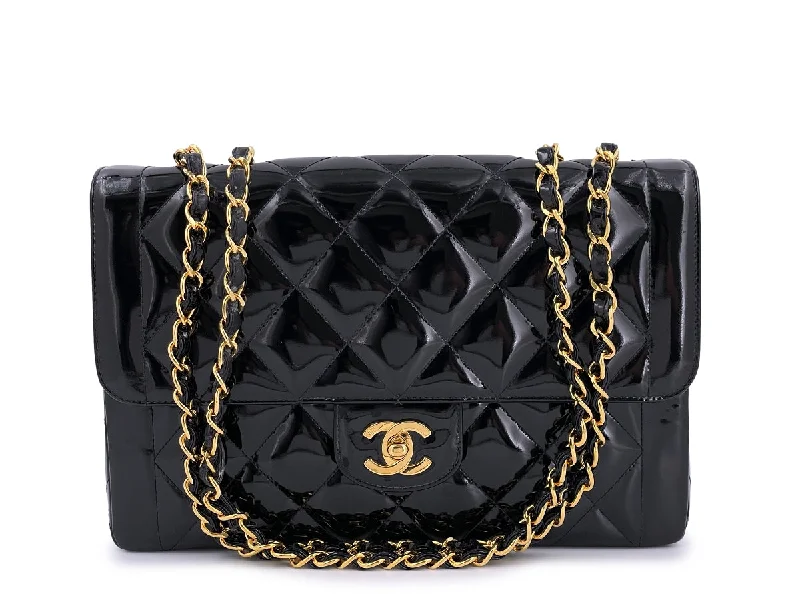 Chanel Vintage Patent Black Medium Classic Single Flap Bag 24k GHW