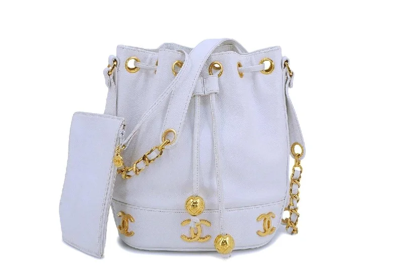 Chanel Vintage White Caviar Small Drawstring Tote Bag 24k GHW