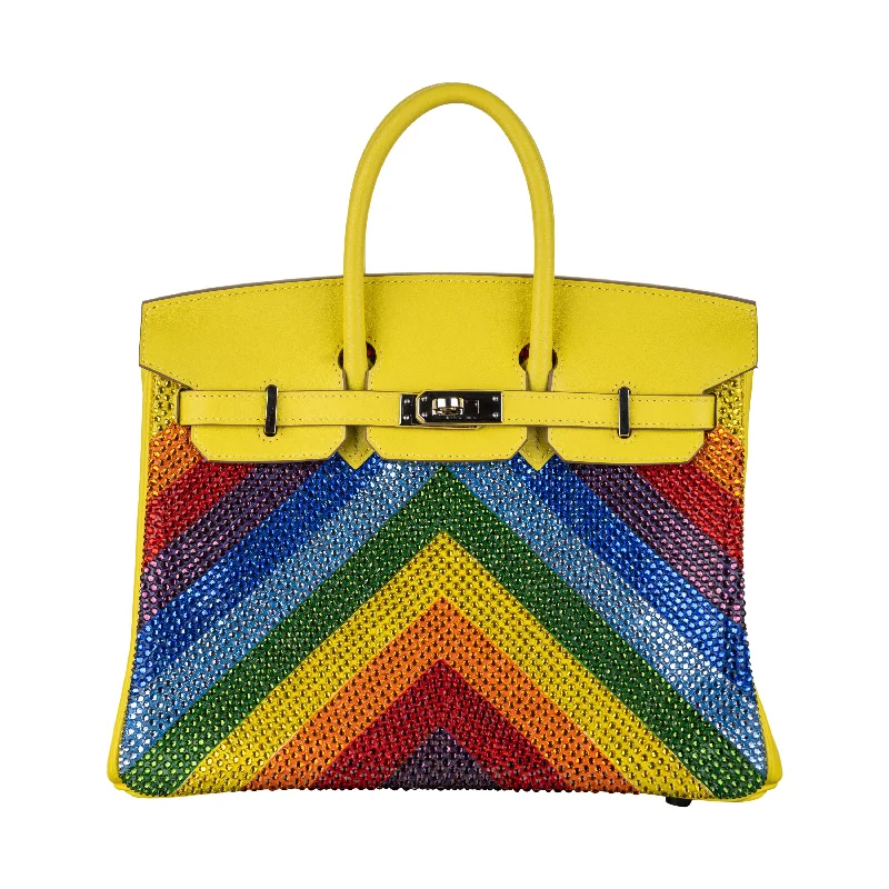 Hermès 25cm Birkin Customized Rainbow Chevron Swarovski Crystal Palladium Hardware