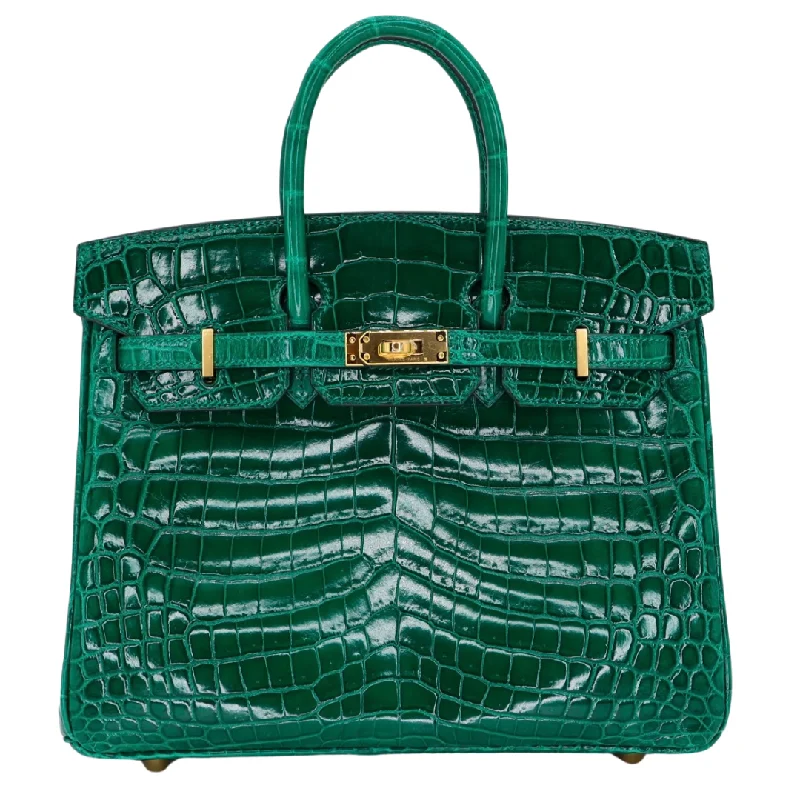 Hermès 25cm Birkin Emerald Shiny Niloticus Crocodile Gold Hardware