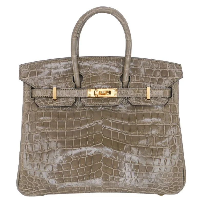 Hermès 25cm Birkin Gris Tourterelle Shiny Niloticus Crocodile Gold Hardware