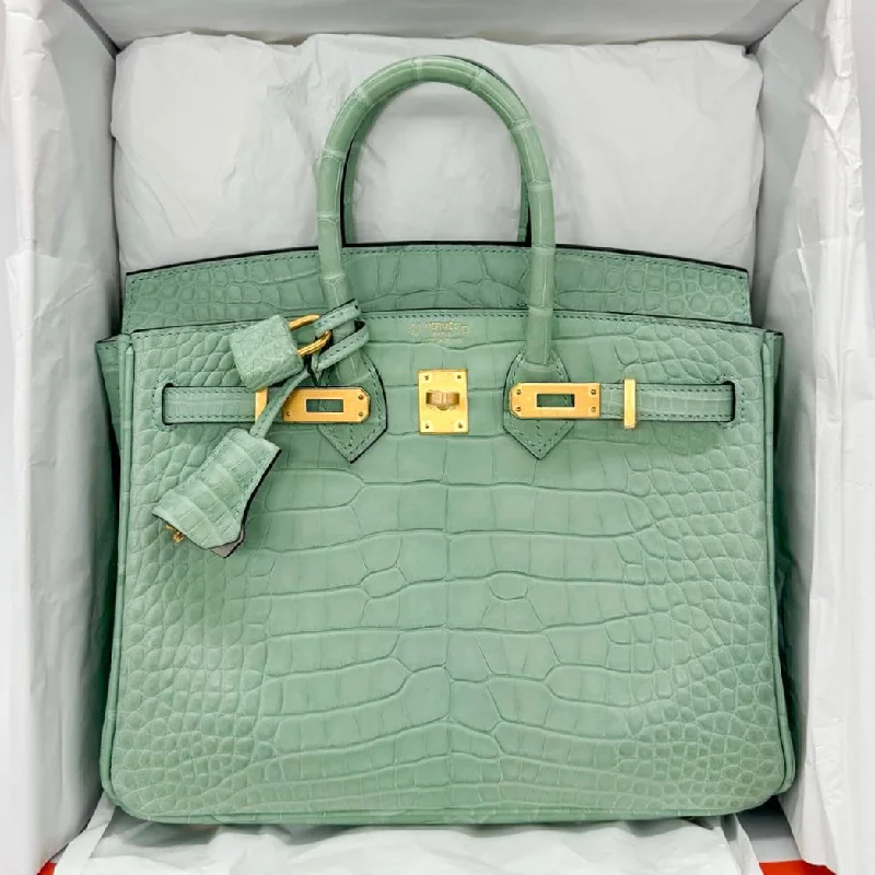 Hermès 25cm Birkin HSS Vert d'Eau Matte Alligator Brushed Gold Hardware