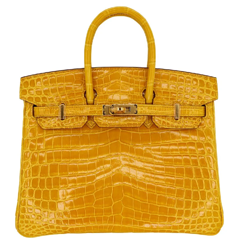 Hermès 25cm Birkin Jaune Ambre Shiny Niloticus Crocodile GHW