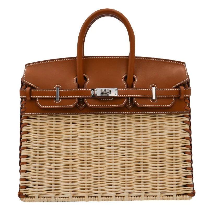 Hermès 25cm Birkin Picnic Fauve Barenia Leather/Osier Wicker Palladium Hardware